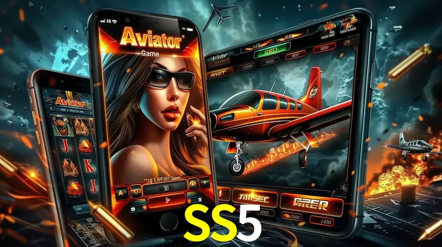 O popular jogo de apostas Aviator exibido em vários celulares e tablets, mostrando a interface emocionante e a ação de voo disponíveis para jogar agora no SS5.