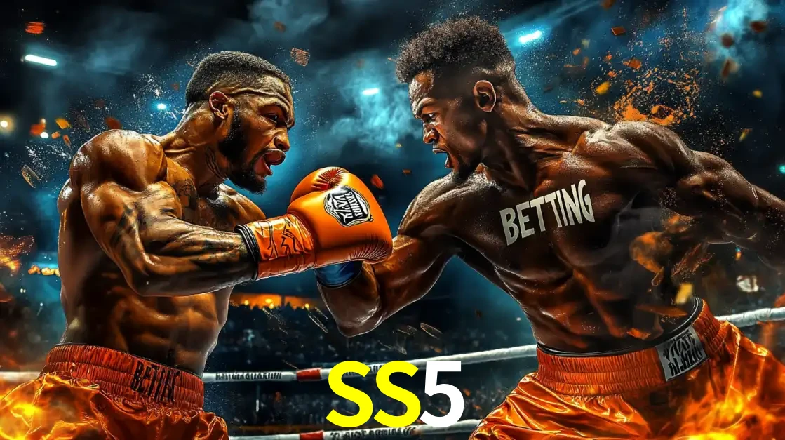 Dois boxeadores em uma luta intensa e explosiva, representando a adrenalina e as oportunidades de apostas em esportes de combate disponíveis na plataforma SS5.